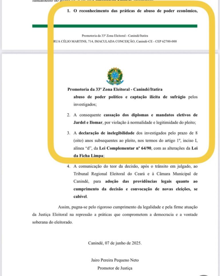 Cassação de prefeito e vice de Canindé tem parecer favorável - Cn7